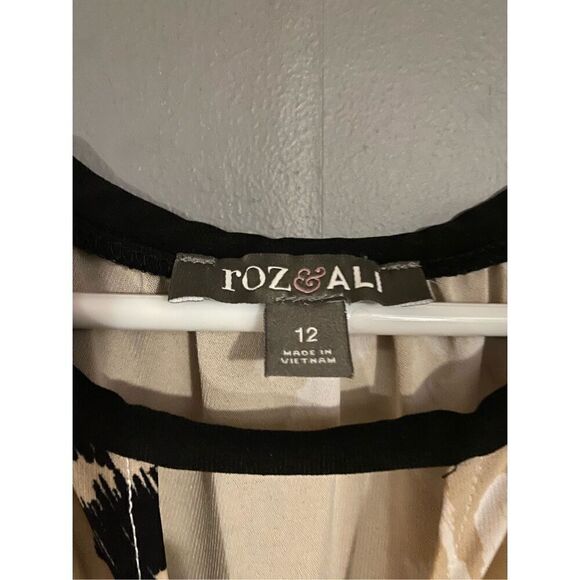 Roz & Ali Floral Black Orange Deep V Neck Tie Waist Sleeveless Dress Size 12 - Picture 4 of 7